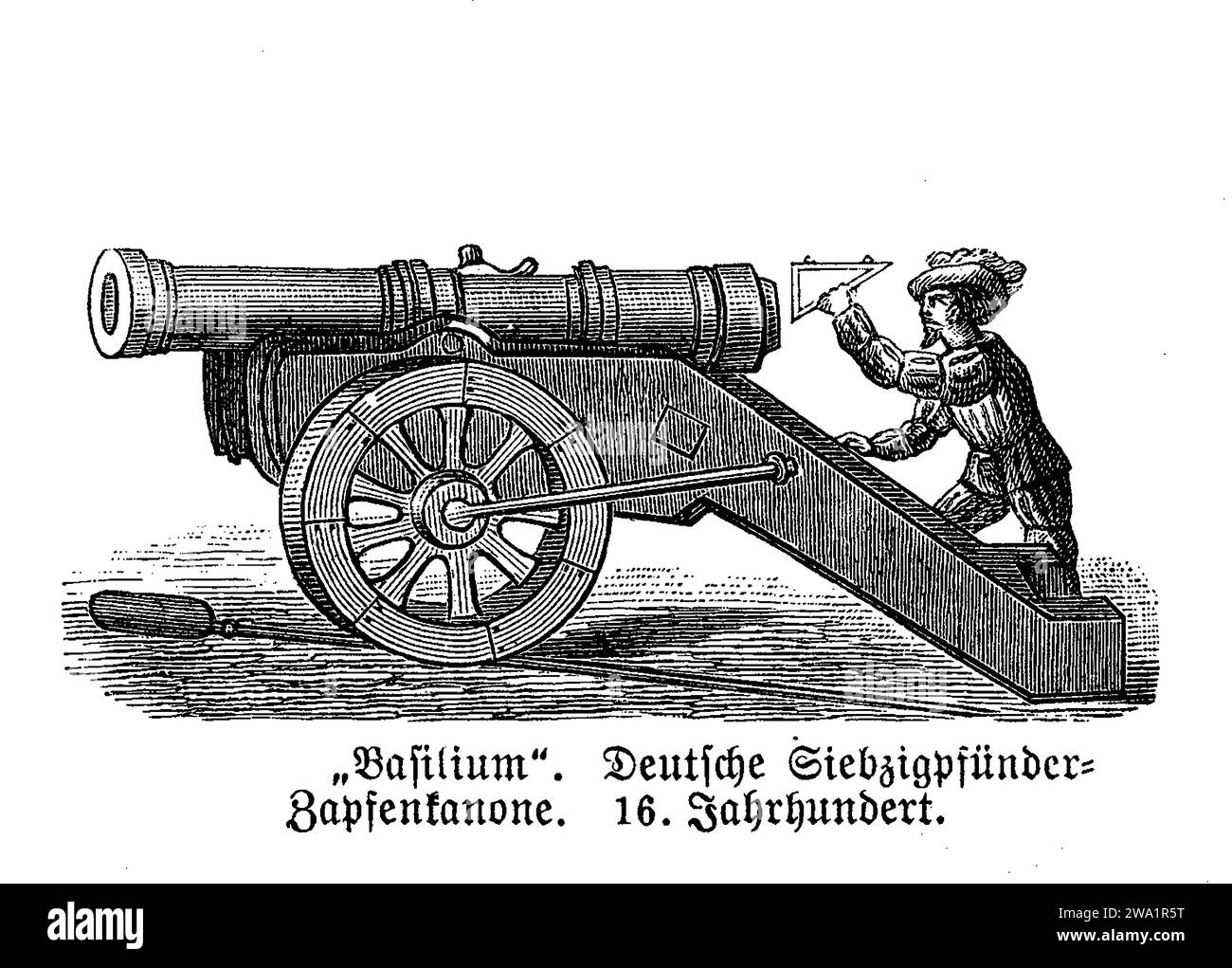 16th century Basilium German 70 pounds trunnion gun could be used with the aid of quadrants for