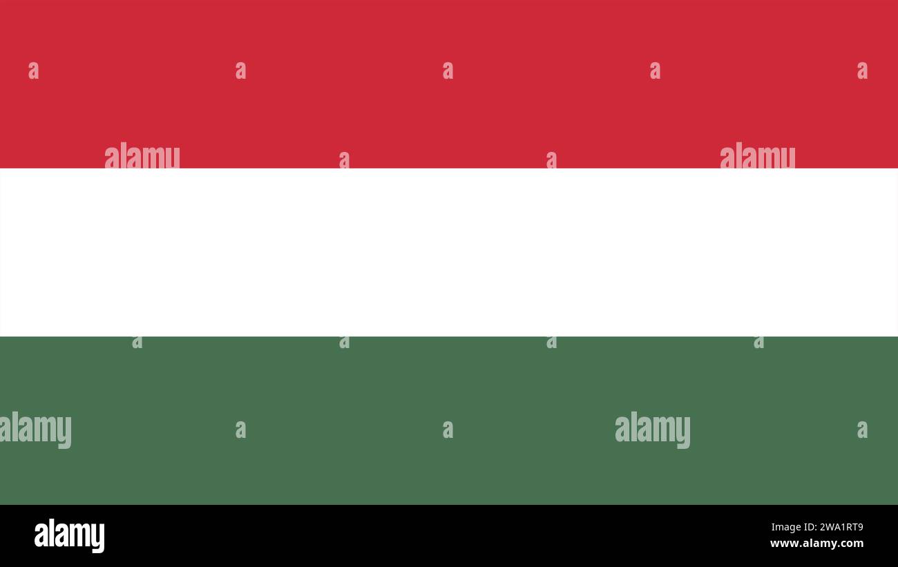 The national flag of Hungary background with the correct official colours which is a tricolour of horizontal bands of red, white and green Stock Photo