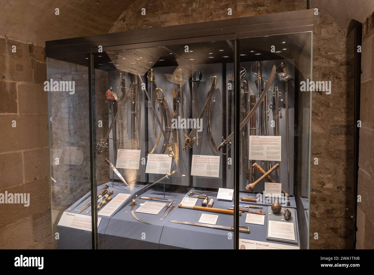 Collection of swords and knives in National War Museum within Edinburgh Castle in city of Edinburgh, Scotland, UK. Stock Photo