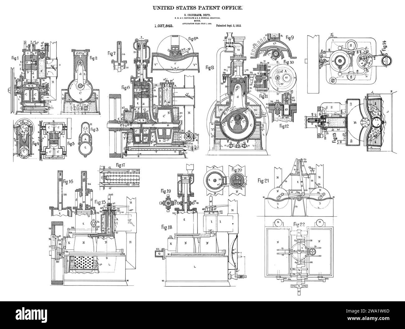 1912 Vintage motor patent Stock Vector