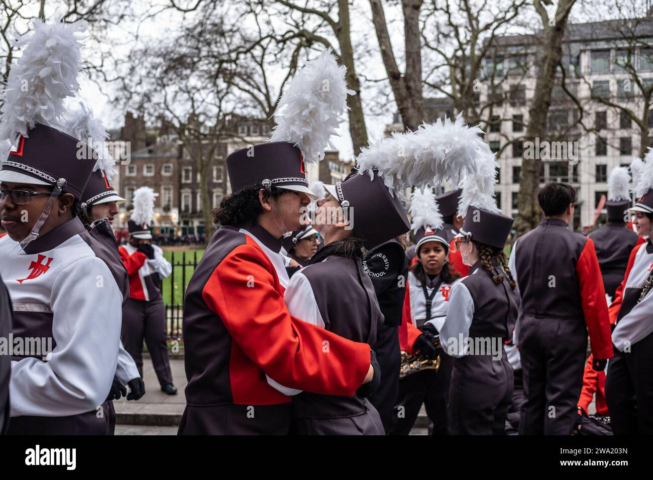 London New Years Day Parade 2024 Performers from prepare their costumes