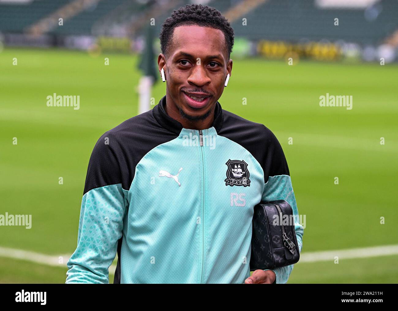 Mickel Miller of Plymouth Argyle arrives during the Sky Bet Championship match Plymouth Argyle vs Watford at Home Park, Plymouth, United Kingdom, 1st January 2024 (Photo by Stan Kasala/News Images) in, on 1/1/2024. (Photo by Stan Kasala/News Images/Sipa USA) Credit: Sipa USA/Alamy Live News Stock Photo