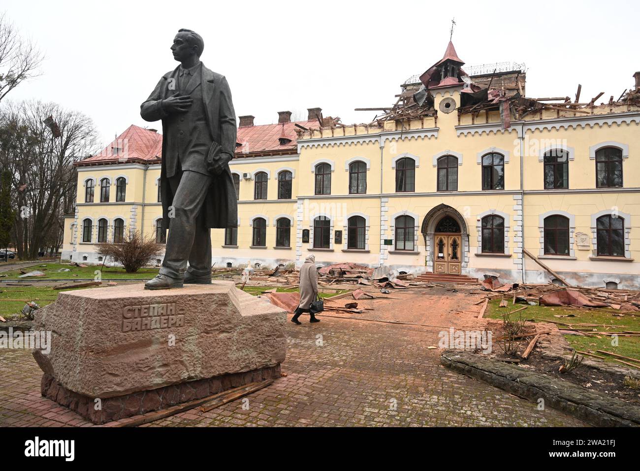 Lviv Ukraine January 1 2024 Monument Of Stepan Bandera Near The lviv-ukraine-january-1-2024-monument-of-stepan-bandera-near-the