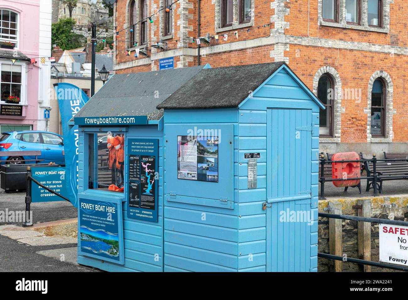 Fowey Cornwall, fowey boat hire hut on the town quay, England,UK,2023 Stock Photo