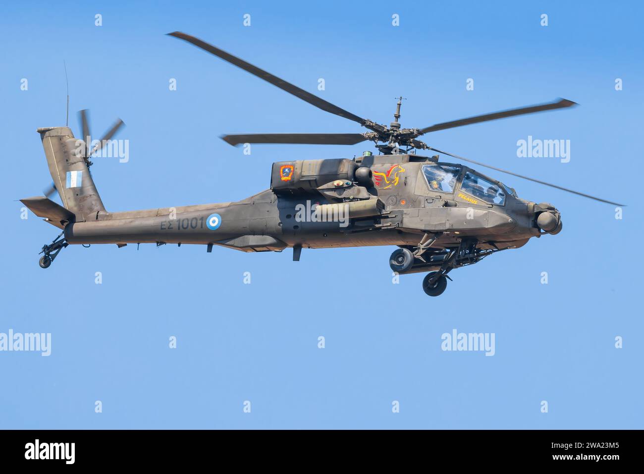 Tanagra Air Base - Greece September 5th 2023: McDonnell Douglas AH-64A Apache from Greece - Air Forceat Tanagra Stock Photo