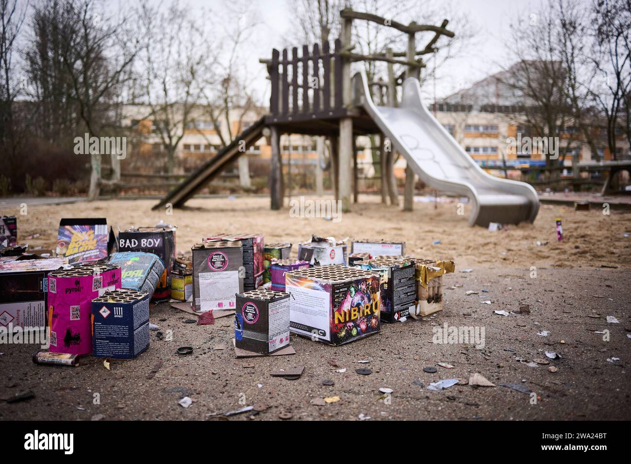 Berlin, Neujahr, Abfall auf den Straßen Impressionen vom 01.01.2024 aus ...