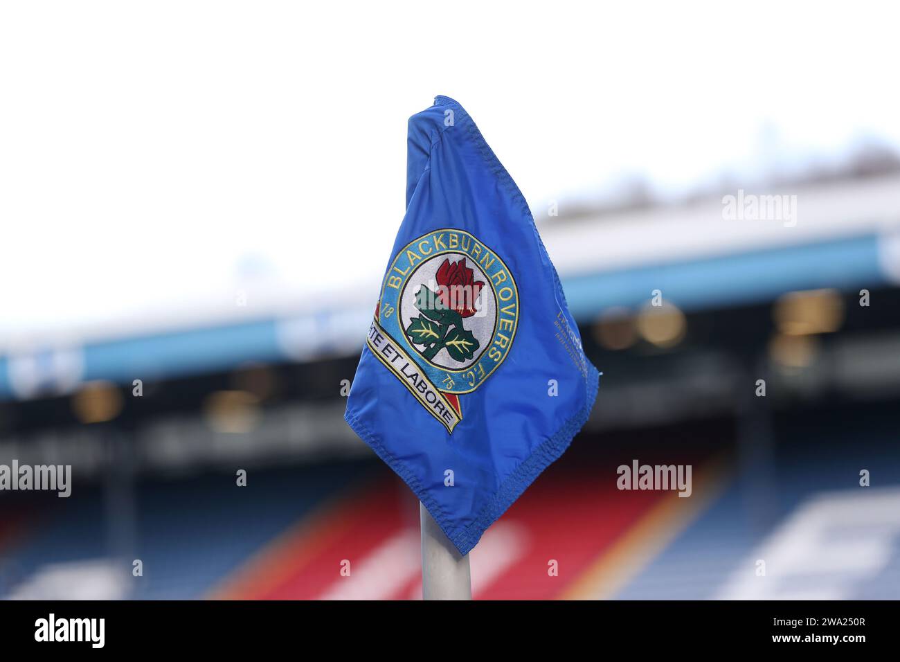 The corner flag with the Blackburn Rovers badge before the Sky Bet