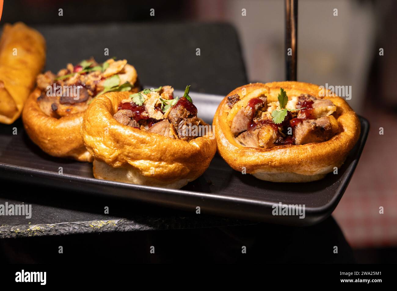 Christmas duck yorkshire puddings at the Southbank Centre Food Market, London, England Stock Photo