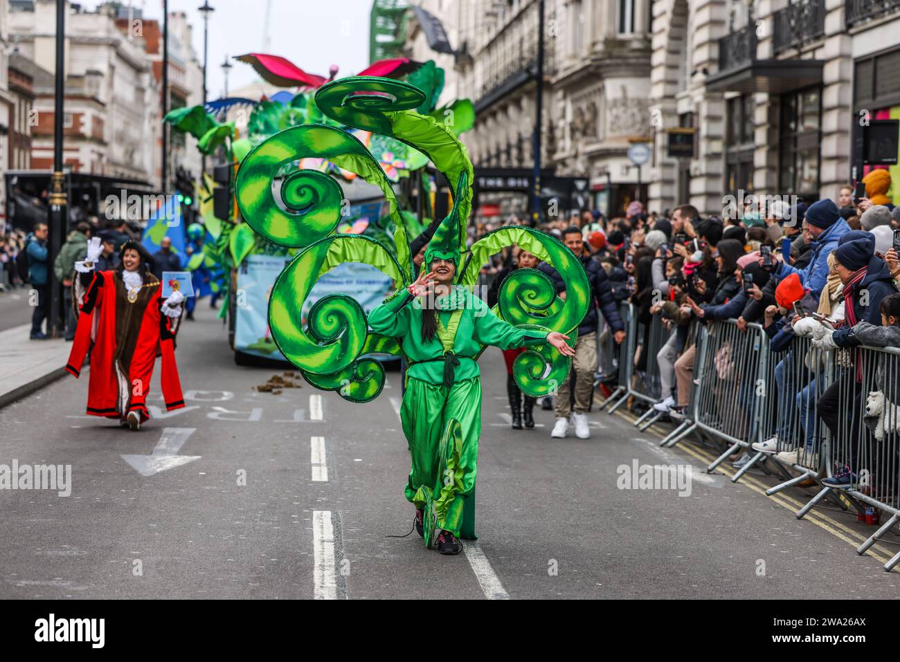 London, UK. 01st Jan, 2024. Crowds line up the streets of Central