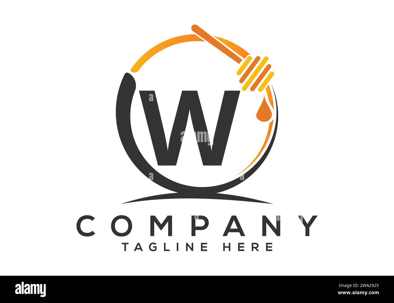 Honeycomb bees Logo With W Letter Concept. Honey logo font emblem vector illustration Stock Vector