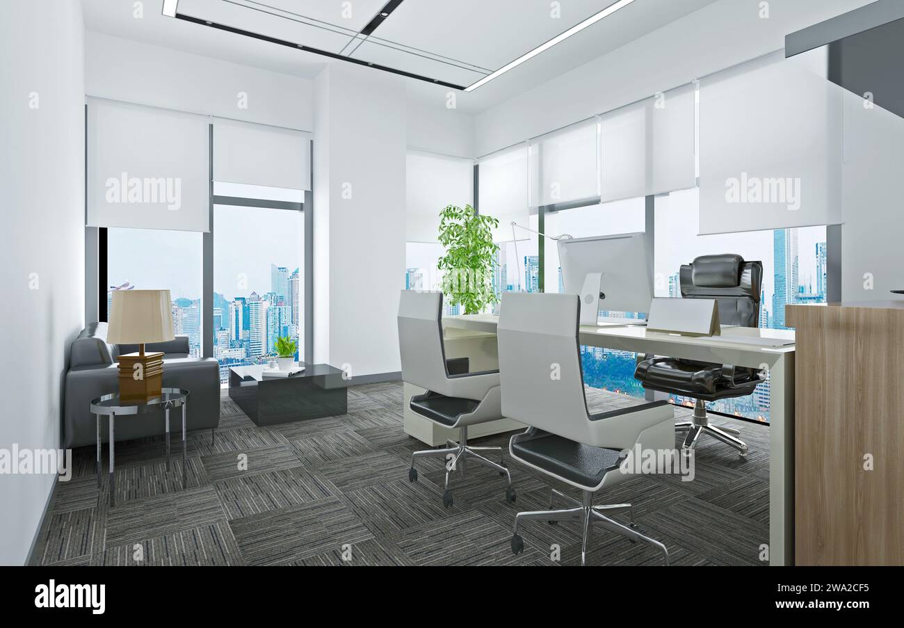 3d render of working space, office interior Stock Photo