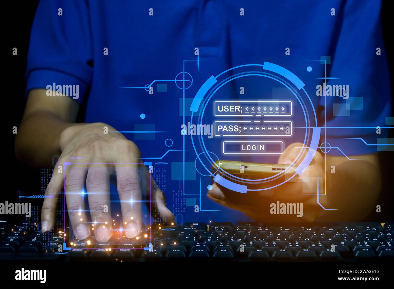 Keypad, cyber shield, lock, technology security system. Digital link. Cyber security with advanced technology. Stock Photo