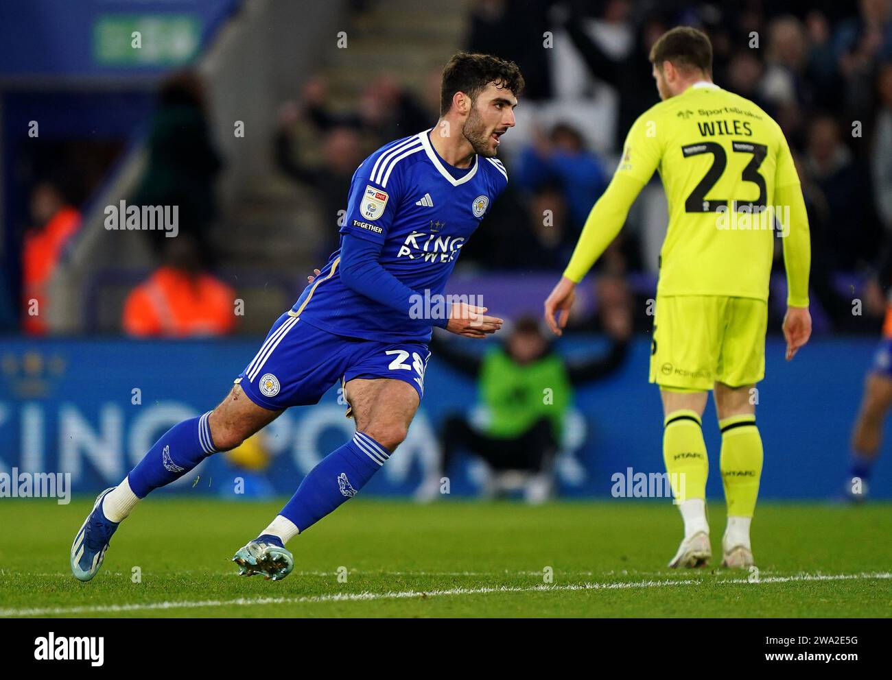 Leicester City's Tom Cannon celebrates scoring their side's first goal