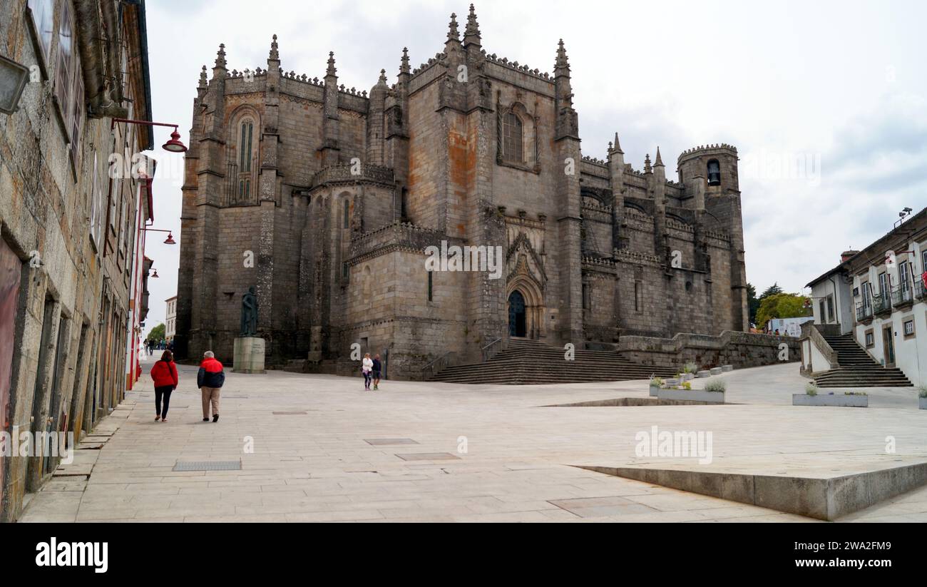 Gothic Cathedral, built in 14th to 16th centuries, South elevation, view from the Luis de Camoes Square, Guarda, Portugal Stock Photo