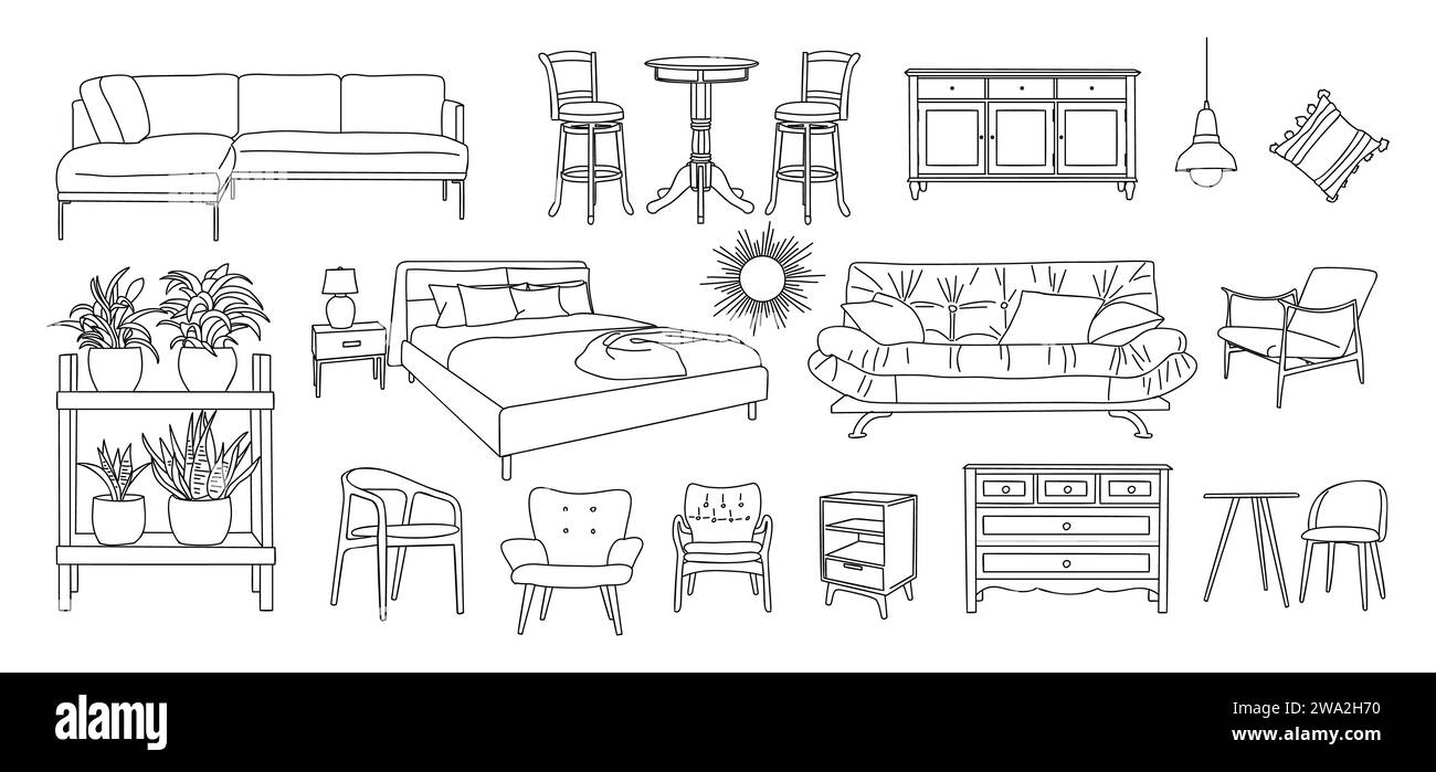 Collection of elegant modern furniture line art Stock Vector Image