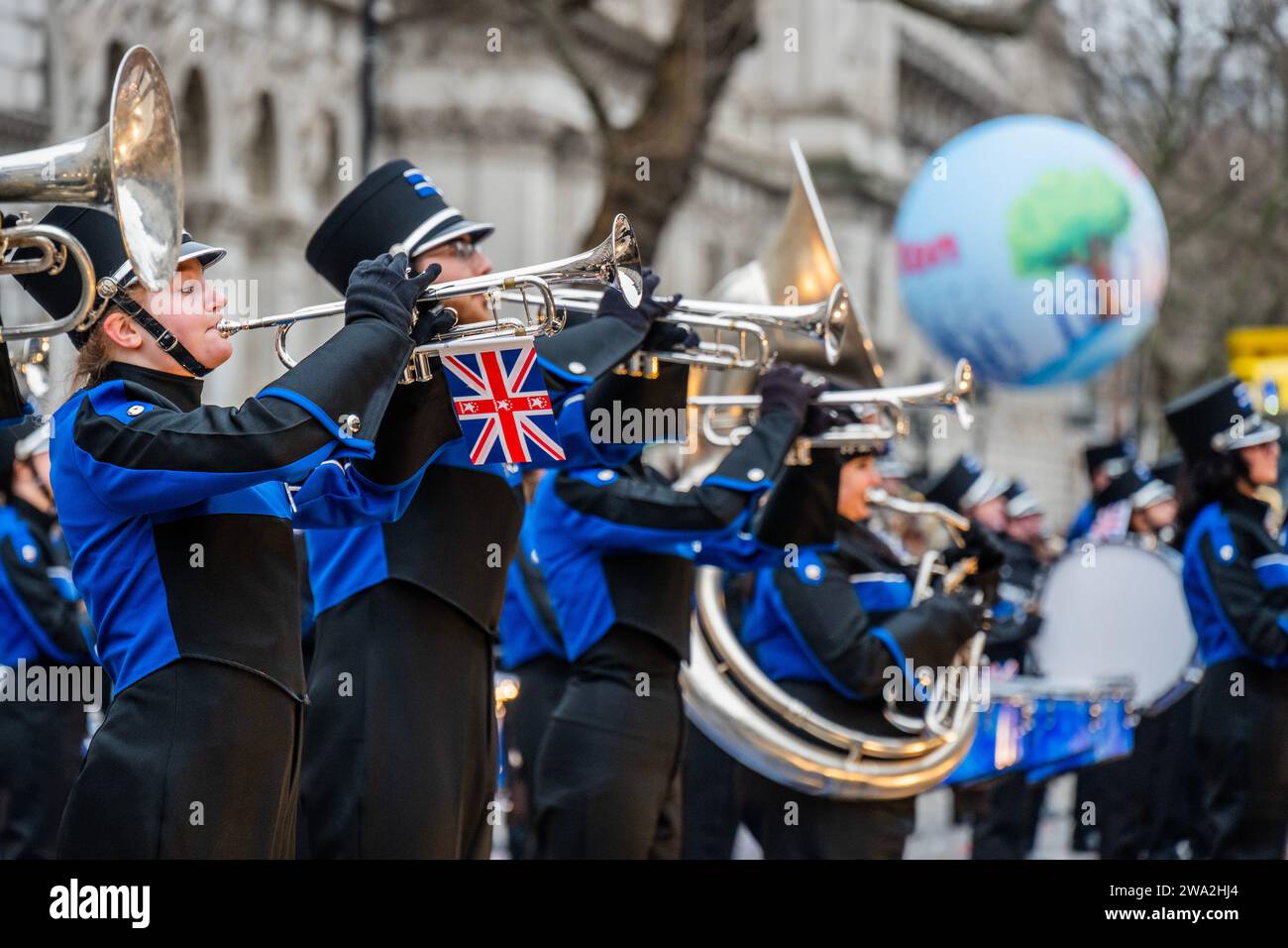 London UK 1st Jan 2024 Putnam City Marching Band The London New   London Uk 1st Jan 2024 Putnam City Marching Band The London New Years Day Parade Marks The Start Of The New Year 2024 Credit Guy Bellalamy Live News 2WA2HJ4 