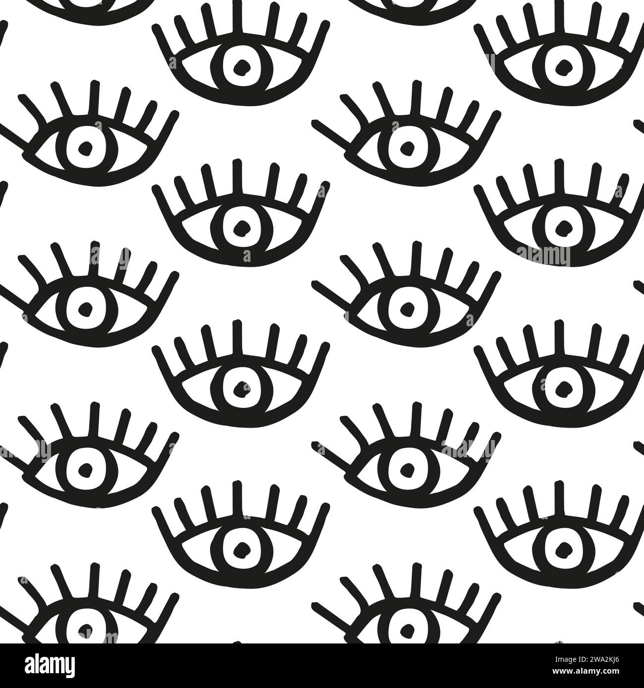 Eye seamless pattern pattern for fabric textile or scrapbook. Hand draw red simple lie art black illustration for surface design. Vector background. Stock Vector