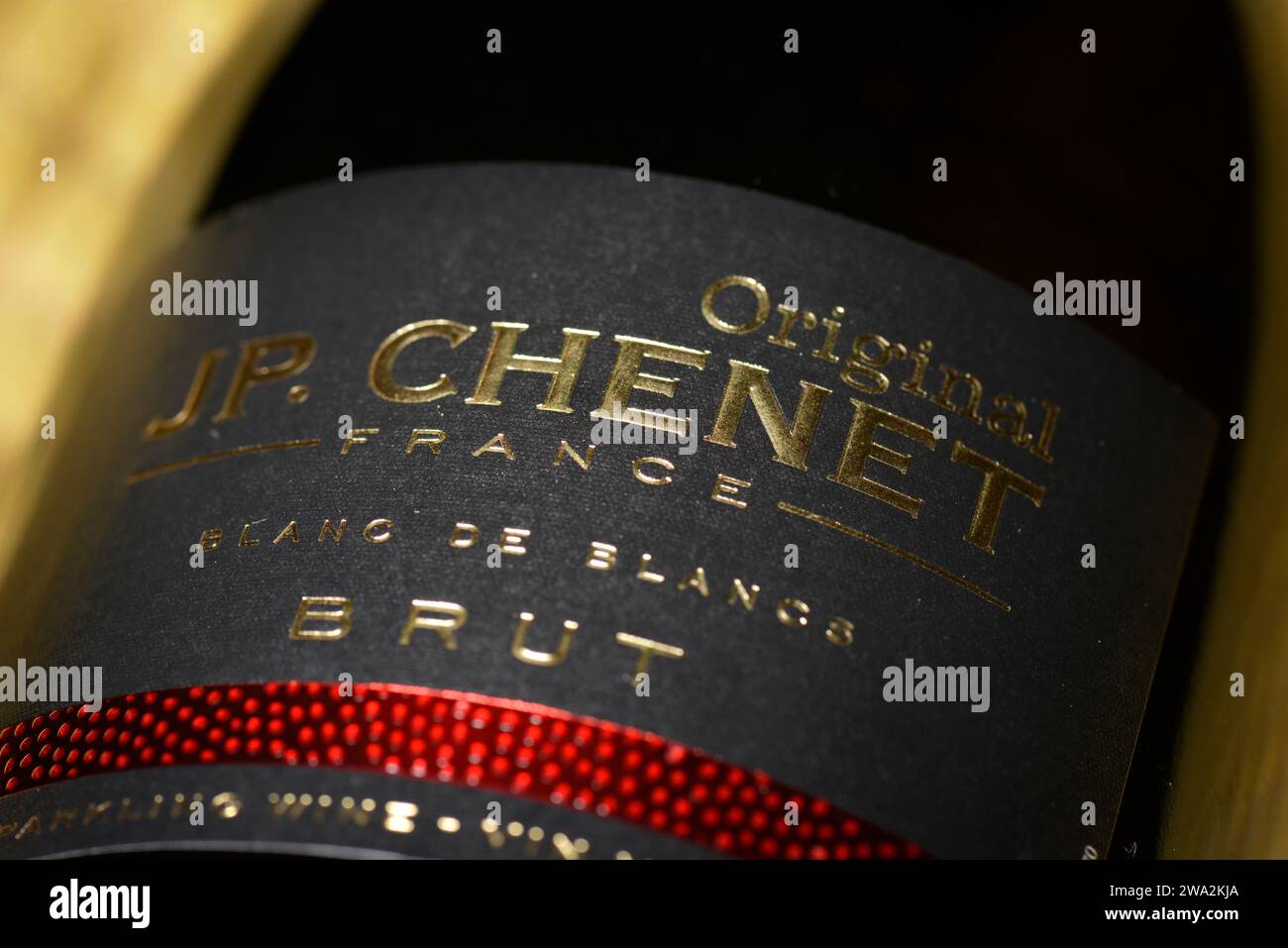 JP. Chenet Blanc de Blancs Brut sparkling wine bottle label Stock Photo