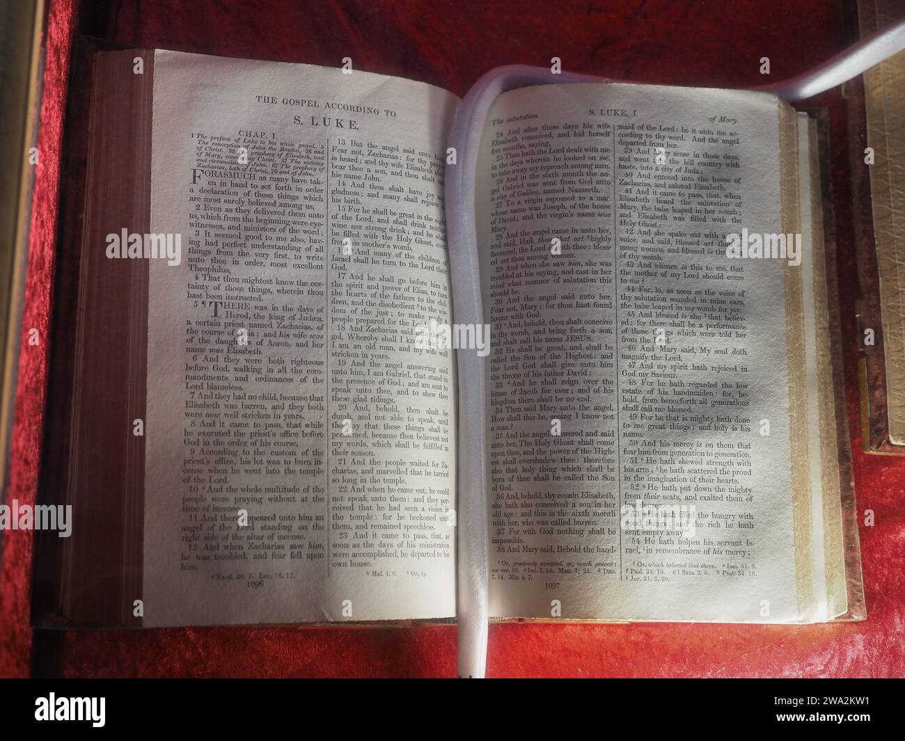 STONEHAVEN, UK - SEPTEMBER 14, 2023: Ancient English Bible Book Stock Photo