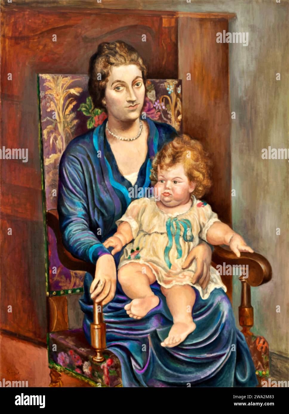 Portrait de Madame Rosenberg et sa fille, 1918 (Painting) by Artist Picasso, Pablo (1881-1973) Spanish. Stock Vector
