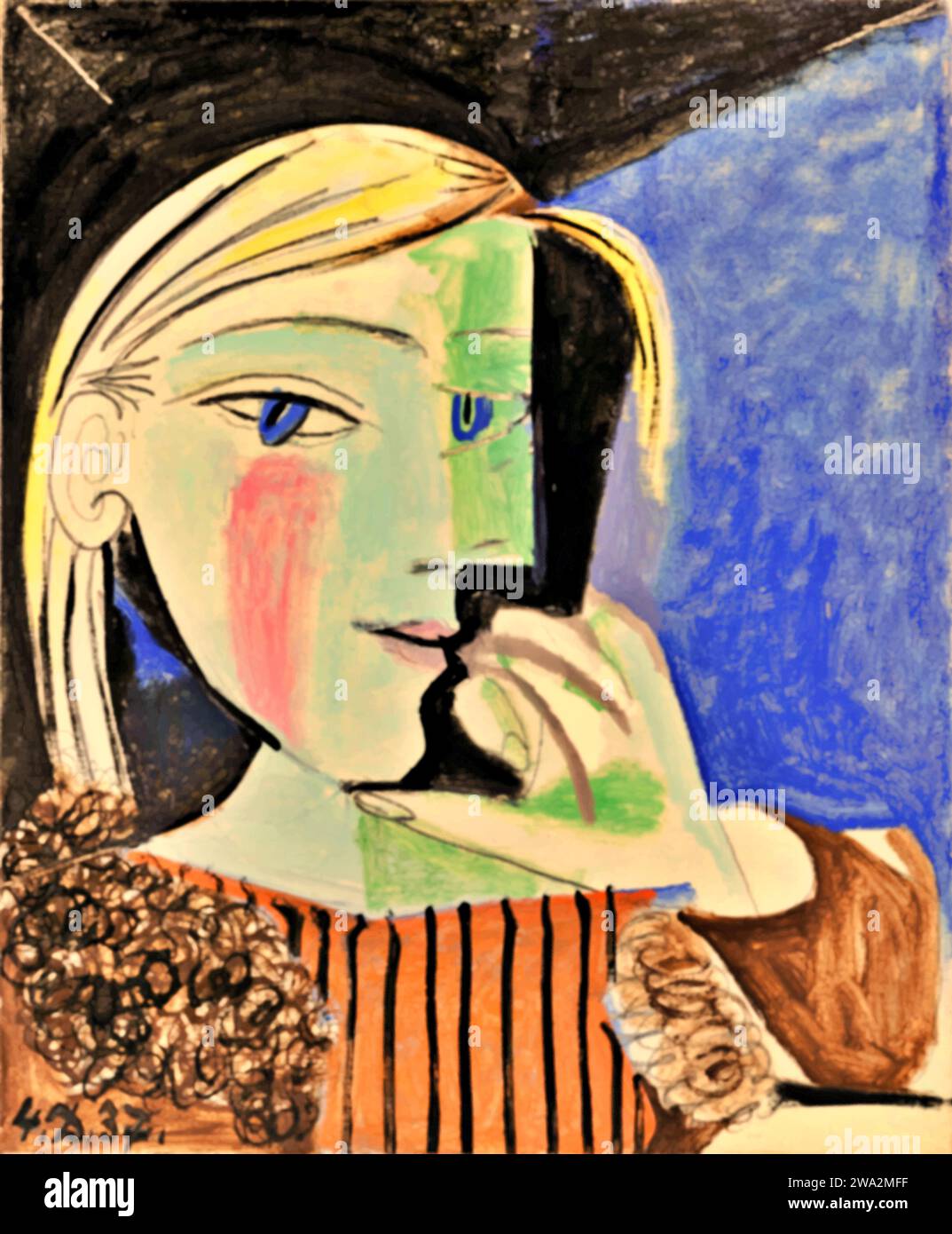 Portrait of Marie-Thrse Walter, 1937 (Painting) by Artist Picasso, Pablo (1881-1973) Spanish. Stock Vector