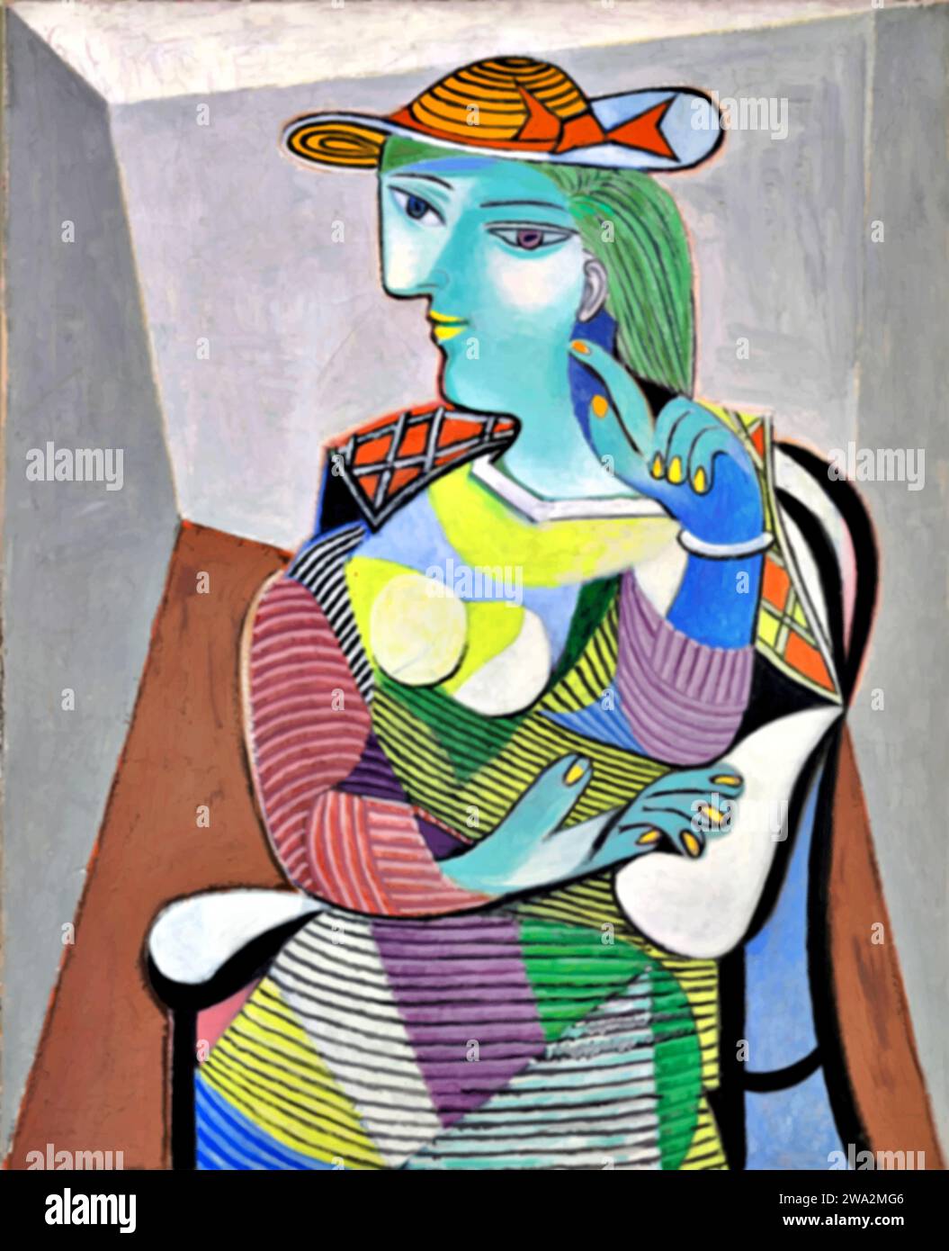 Portrait of Marie-Therese, 1937 (Painting) by Artist Picasso, Pablo (1881-1973) Spanish. Stock Vector