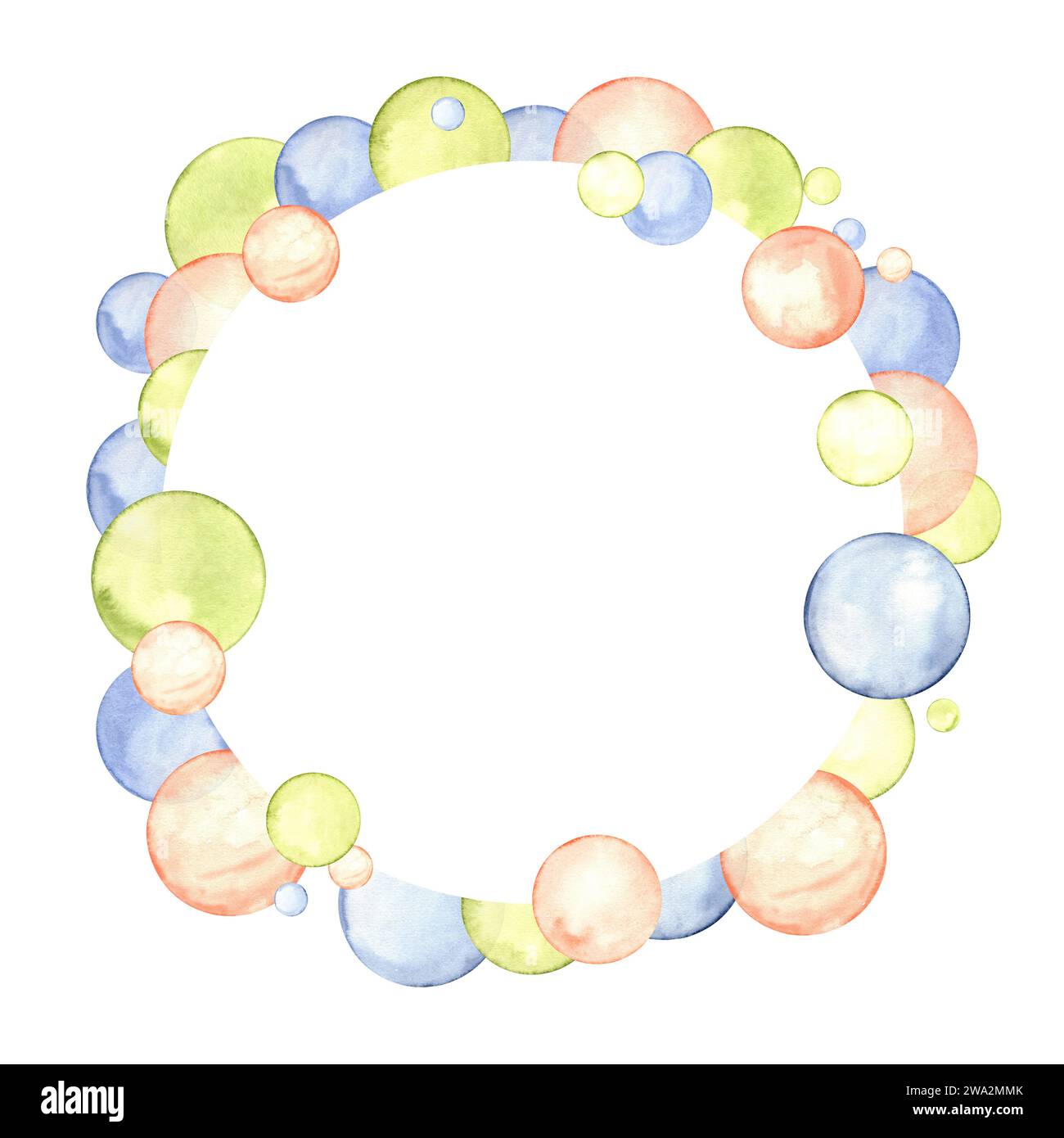 Circle in soft pastel colors. Creative minimalist style. Simple circle frame. Splashes, polka dot, bubbles, round doodle spots, brush strokes, stains Stock Photo