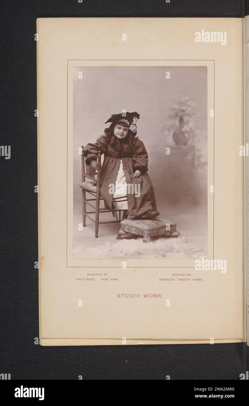 Portrait of an unknown girl on a chair, Pach Brothers, c. 1888 - in or before 1893 photograph   photographic support  girl (child between toddler and youth). historical persons. chair Stock Photo