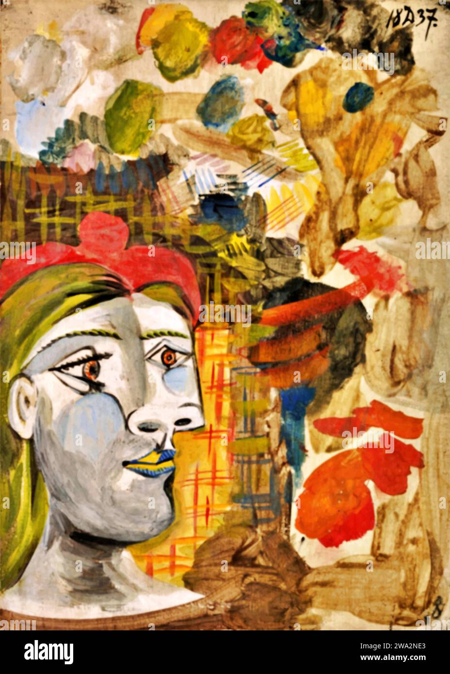 Tete de femme a la palette, 1937 (Painting) by Artist Picasso, Pablo