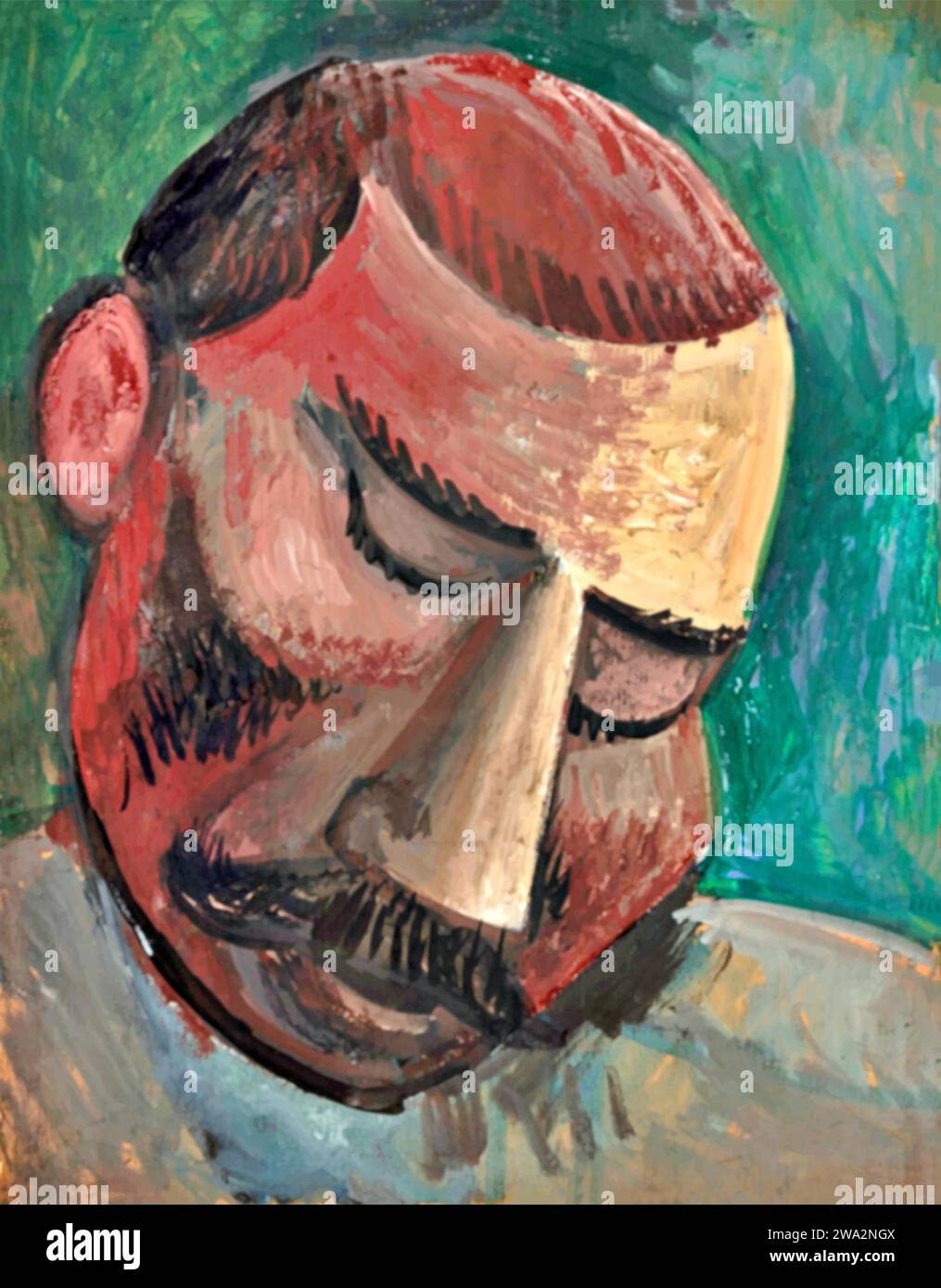 Tete d'homme, 1908 (Painting) by Artist Picasso, Pablo (1881-1973) Spanish. Stock Vector