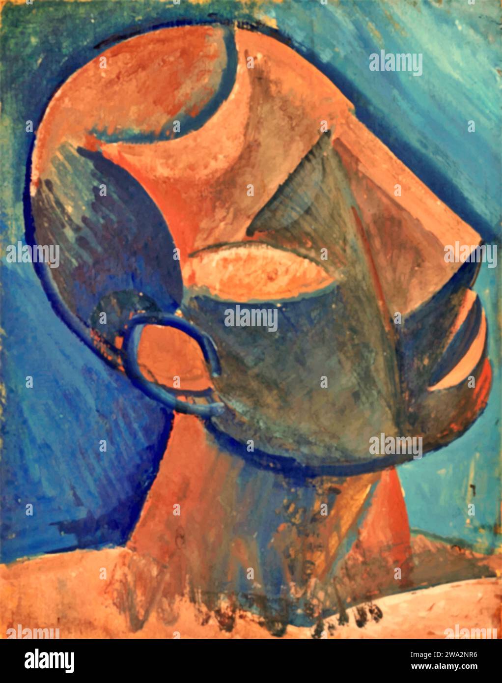 Tete d'homme 1908 (Painting) by Artist Picasso, Pablo (1881-1973) Spanish. Stock Vector