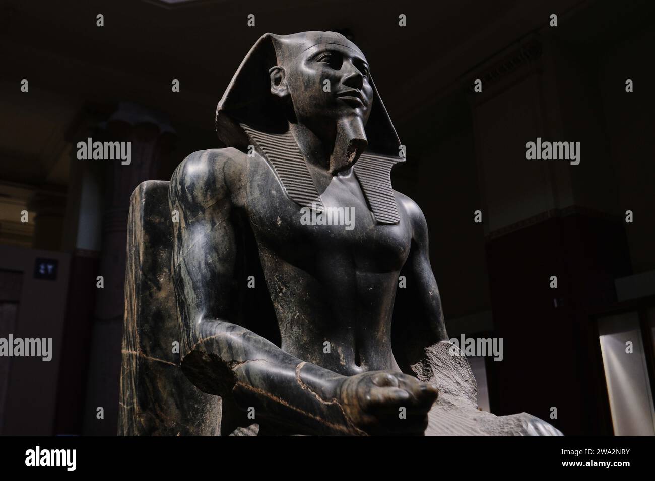 Cairo, Egypt - January 2, 2024: Statue of pharaoh khafre enthroned in the egyptian museum in cairo, an iconic symbol of ancient egyptian art Stock Photo