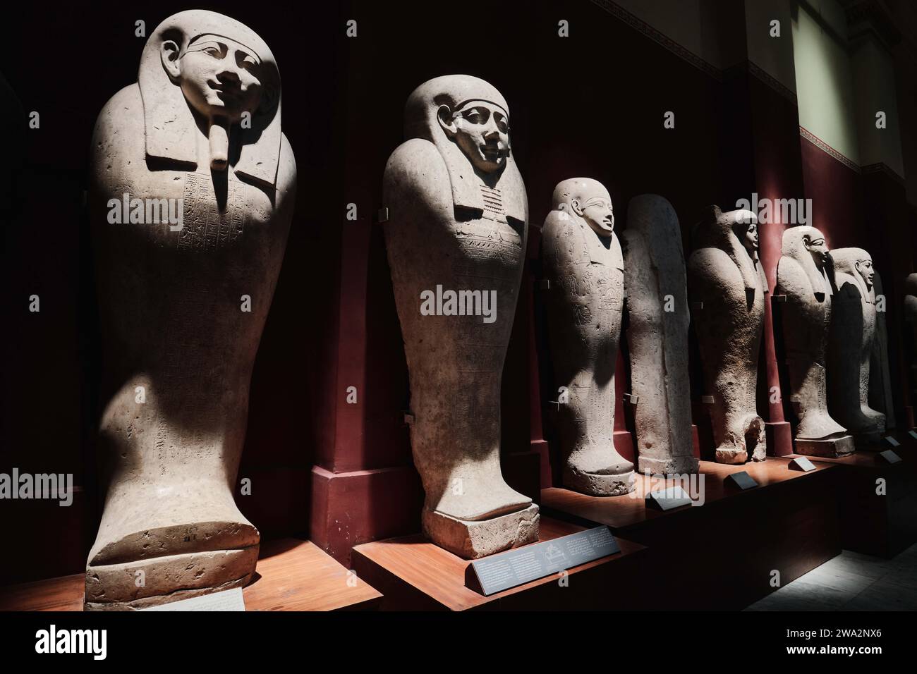 Cairo, Egypt - January 2, 2024: Various new kingdom period Egyptian stone sarcophaguses in Egyptian Museum Stock Photo