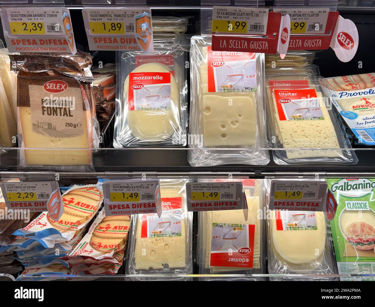 Italy December 28, 2023 Sliced cheese of various types packed in