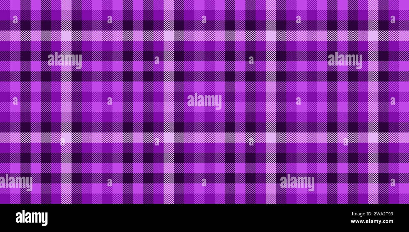 Linear check texture vector, quiet plaid tartan textile. Screen fabric seamless background pattern in purple and dark color. Stock Vector