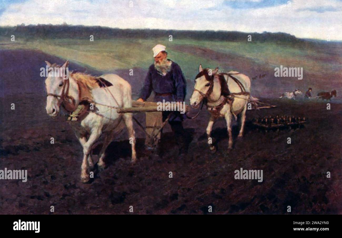 ILYA REPIN  (1944-1930) Ukrainian-born artist. His Leo Tolstoy as a ploughman (1887) Stock Photo