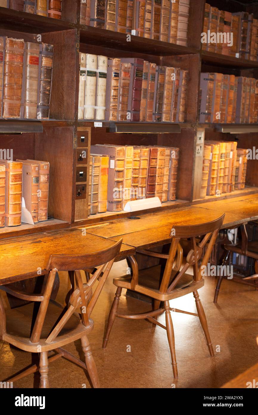 Historic books at the Bodleian Library in Oxfordshire in the UK Stock Photo