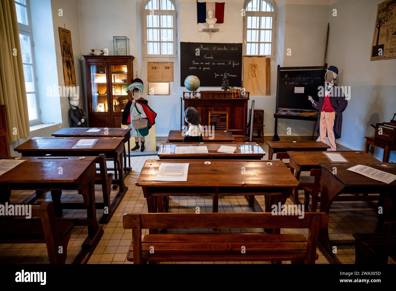 School Museum, a Museum featuring furniture, books & other artefacts used in French schools from 1880 to 1960, Carcassonne, France Stock Photo