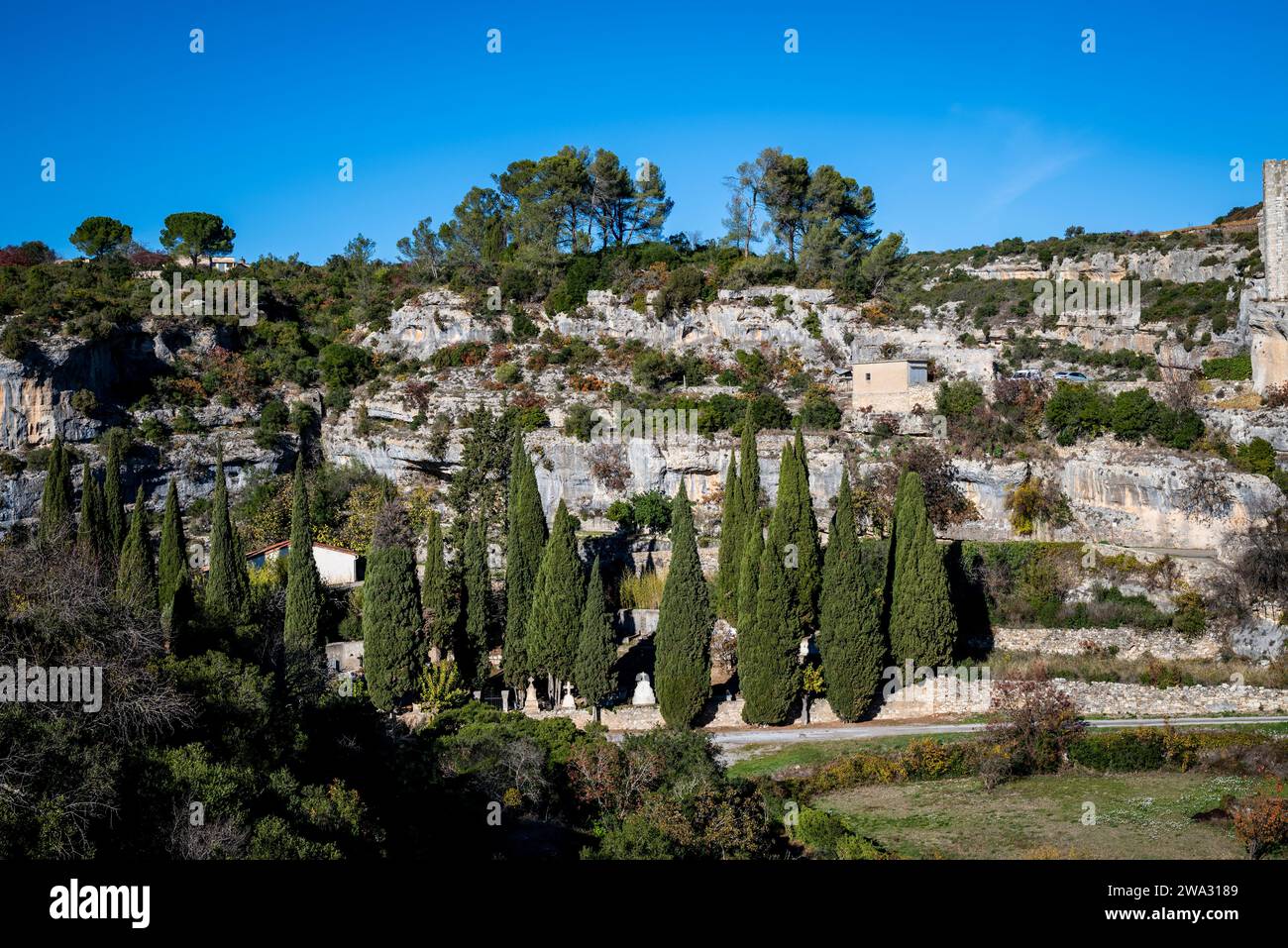Cemetery in Minerve  village in the Hérault department selected as one of Les Plus Beaux Villages de France ('The Most Beautiful Villages Stock Photo