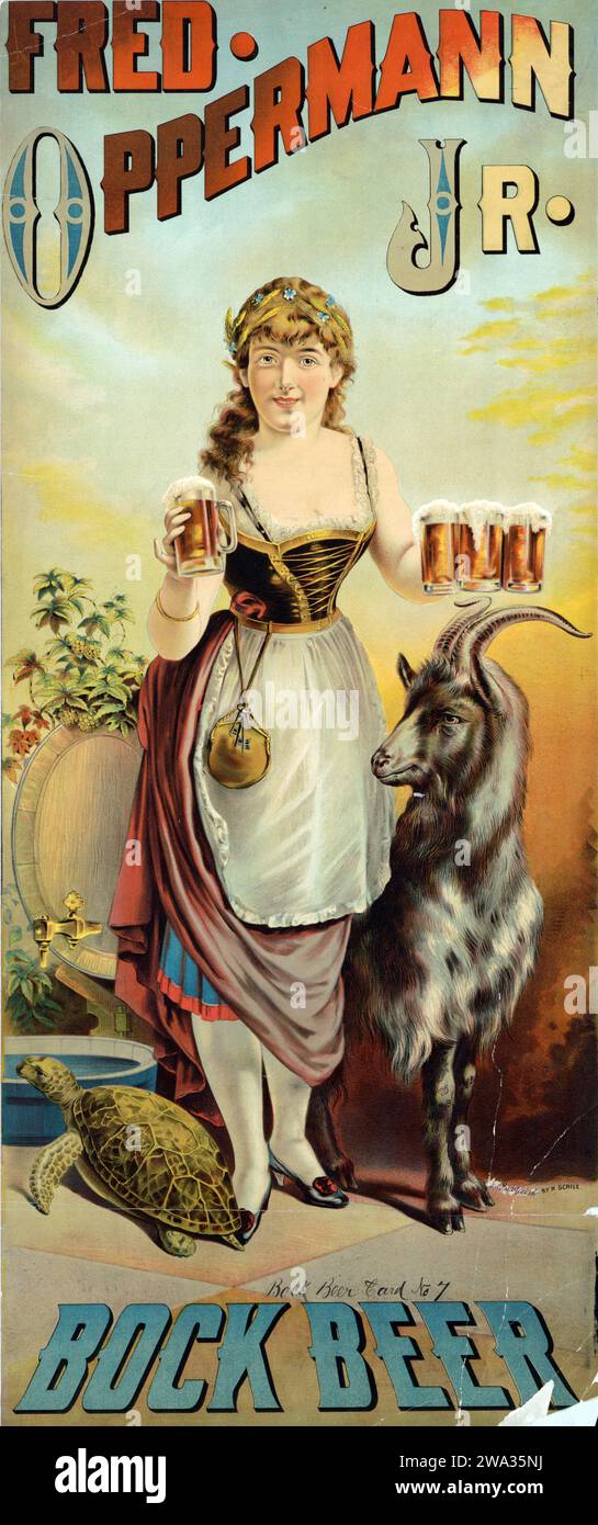 Fred. Opperman, Jr., Bock beer, Bock beer card no. 7 - vintage and old advertisement poster for beer, 1885 Stock Photo