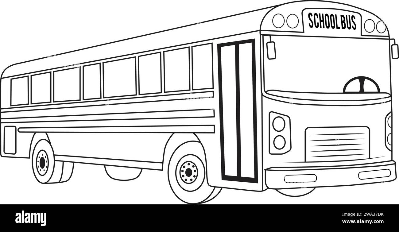School Bus Line Art vector. Kids Elementary School Bus Clipart Stock Vector