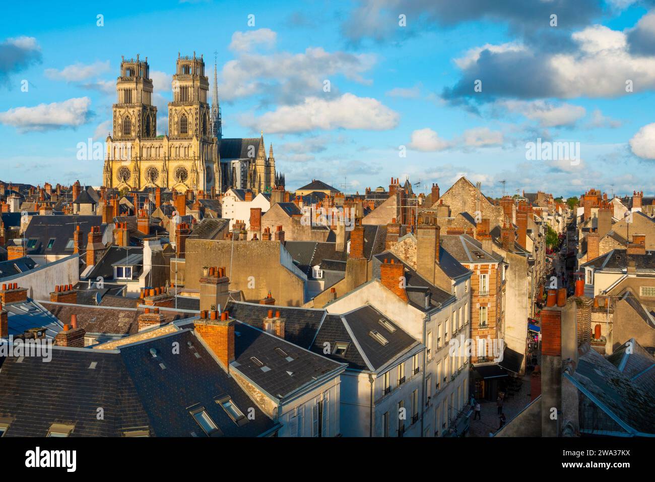 France, Loiret (45), Orleans, view from the roofs of the historic center of the city with the Sainte-Croix cathedral and  Bourgogne street Stock Photo