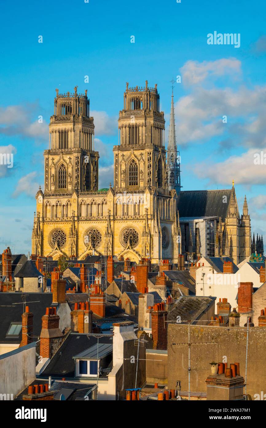 France, Loiret (45), Orleans, view from the roofs of the historic center of the city with the Sainte-Croix cathedral Stock Photo