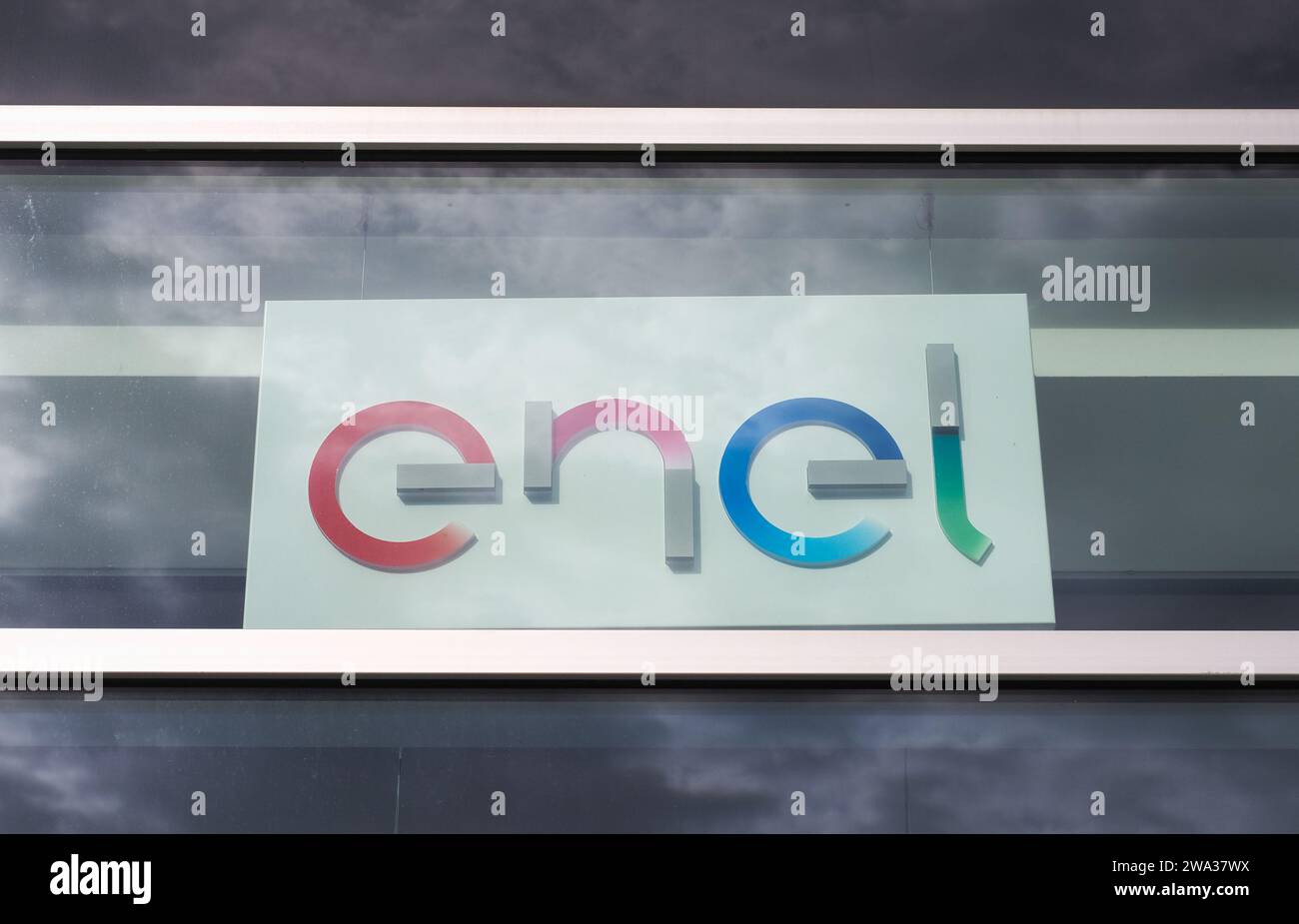 BOLOGNA, ITALY CIRCA SEPTEMBER 2022 Enel Storefront Sign Stock Photo