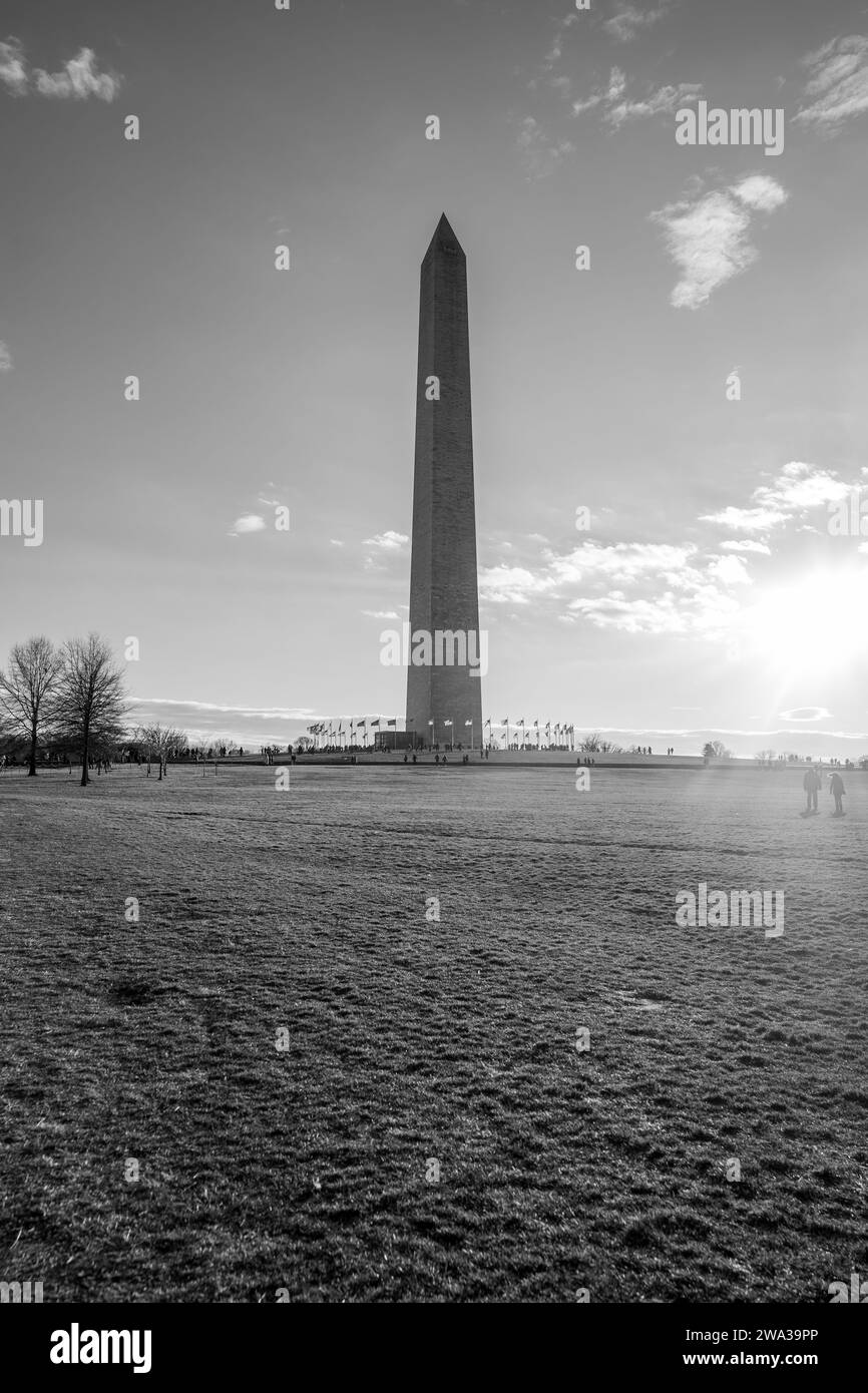 The Washington Monument in DC in Black and White Stock Photo