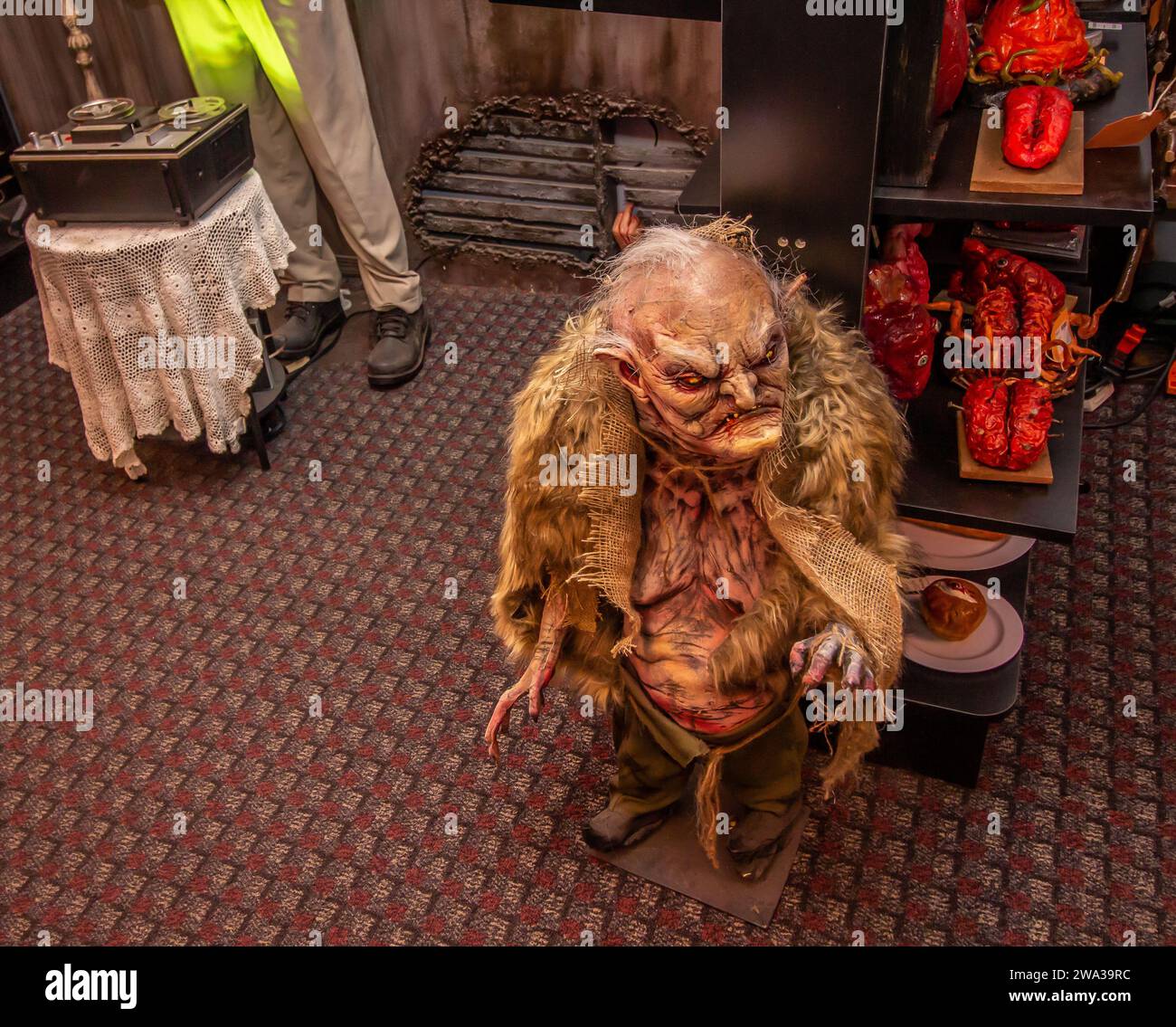 Scary Creature On Display At Horror Shop Stock Photo