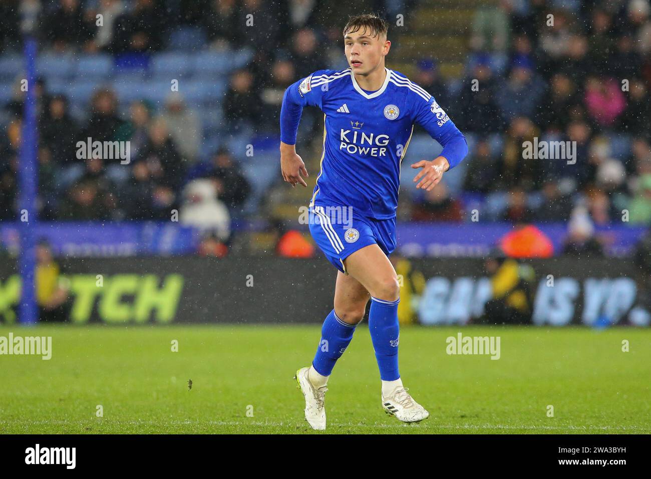 Callum Doyle of Leicester City during the Sky Bet Championship match Leicester City vs Huddersfield Town at King Power Stadium, Leicester, United Kingdom, 1st January 2024  (Photo by Gareth Evans/News Images) Stock Photo