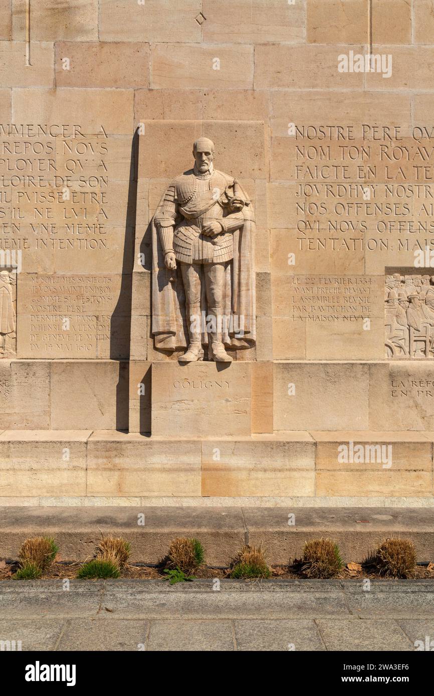 Geneva, Switzerland - 24 March 2022: The International Monument to the Reformation, usually known as the Reformation Wall was inaugurated in 1909 in G Stock Photo
