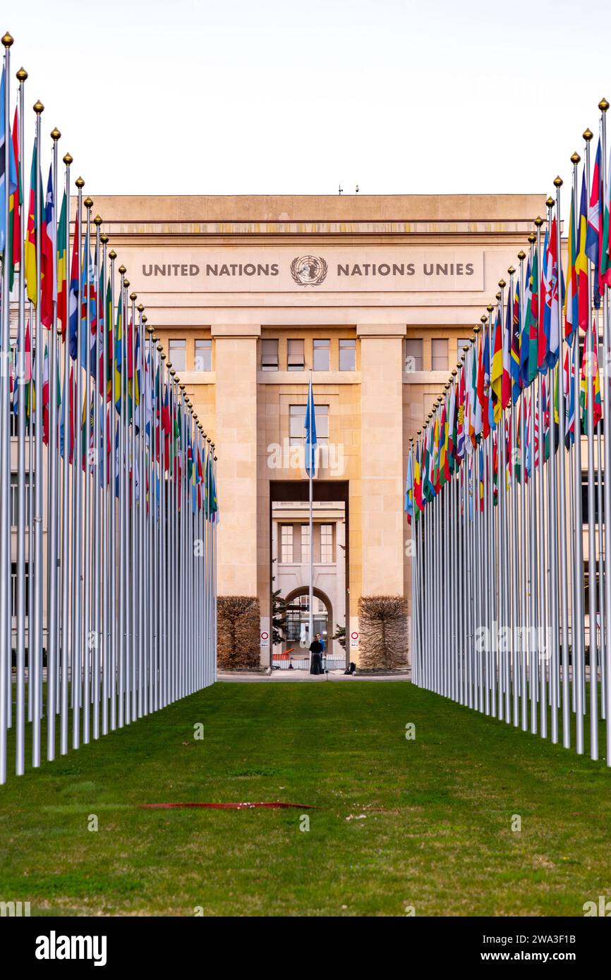 Geneva, Switzerland - 25 March 2022: The United Nations Office at Geneva, housed at the historic Palais des Nations, is the second largest UN centre a Stock Photo
