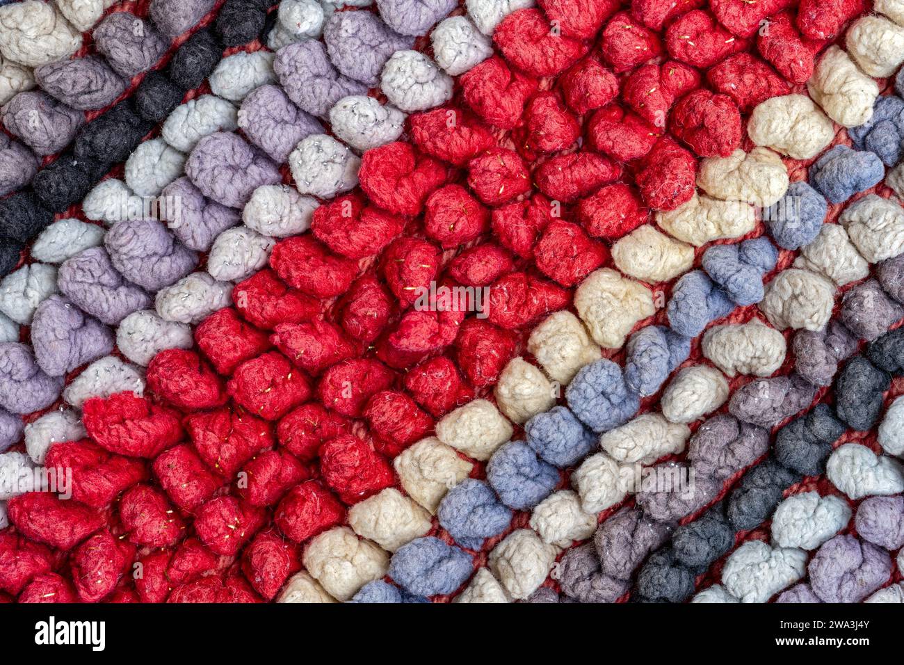 Detail of diagonal patterns of the knitted fabric of a rug Stock Photo